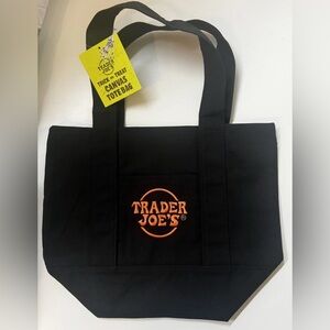 Limited Trader Joe's Mini Halloween Canvas Tote Bag BLACK W Orange Lettering